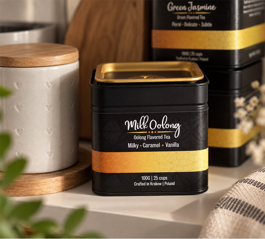 Milk Oolong Leo Tea – liściasta herbata oolong w dużej metalowej puszce na prezent
